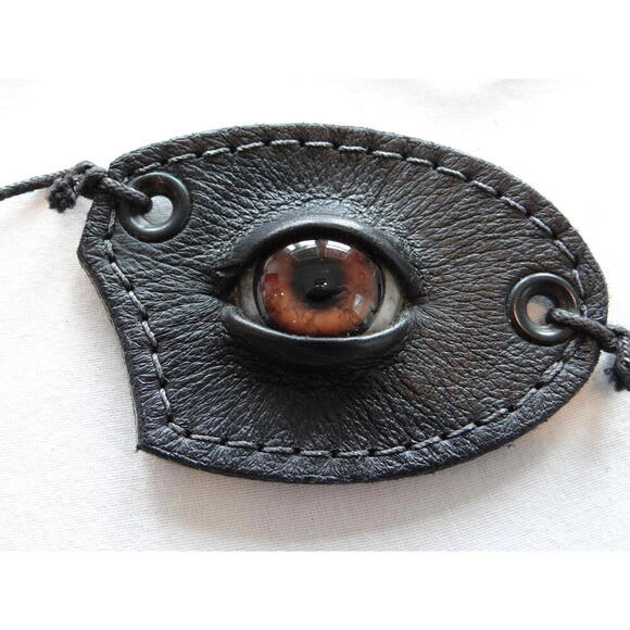 Handmade Black Eye Patch with Realistic Glass Eye - Picture 2 of 5